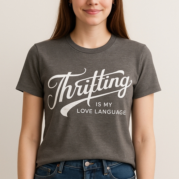 Gray Graphic Tee - Thrifting Is My Love Language Size Medium - Picture 1 of 6